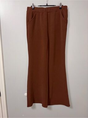 Unbranded Brown Wide Leg Pull On Dress Pants With Pockets XL Workwear Office